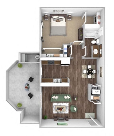 Floor plan for 1 bed, 1 bath, 740 sqft